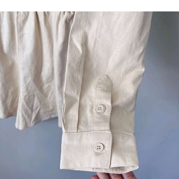 LPA Karolina Linen Blend Coverall Utility Long Sleeve Romper Oatmeal Beige Sz M - Picture 10 of 10